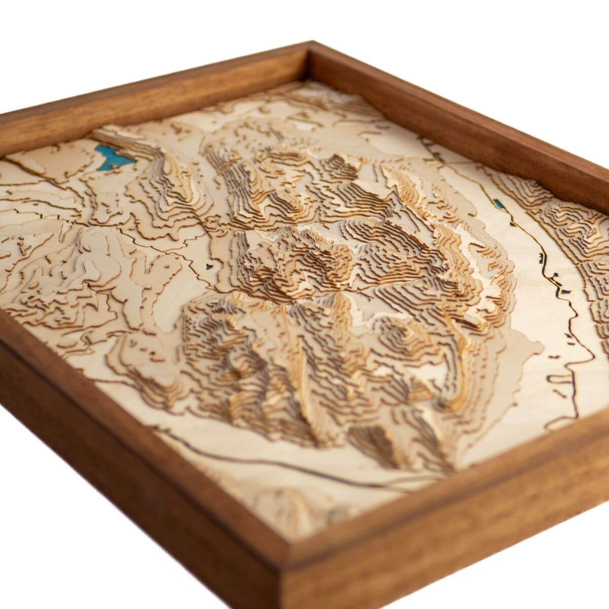 Détails du relief de la carte du massif de la Chartreuse en bois